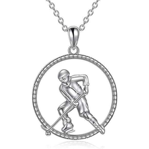 Necklace Sterling Silver Sports Pendant for Women Men Ice Hockey